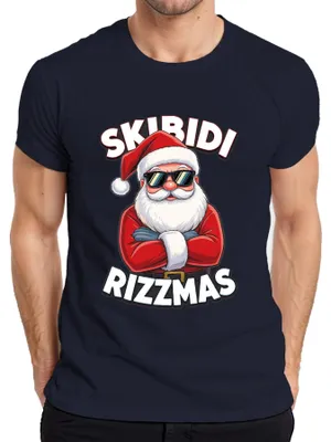 Zdjęcie produktu dla Skibidi Rizzmas Santa Okulary przeciwsłoneczne Śmieszny mem Prezent Koszulka męska, Granatowy, M