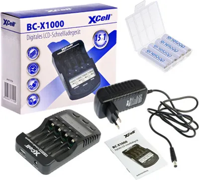Produktbild von Schnellladegerät mit LCD-Display + 4x eneloop AA Mignon + Akkubox