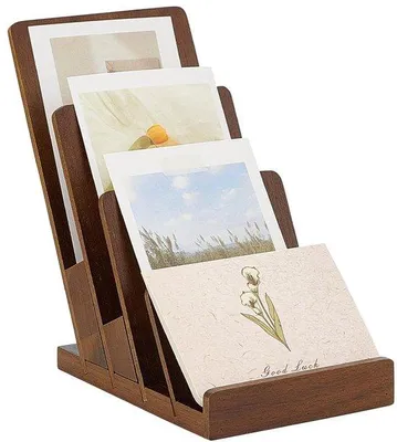 Zdjęcie produktu dla Drewniany stojak na broszury – konstrukcja czterowarstwowa – 16,7 x 11,5 x 19,6 cm