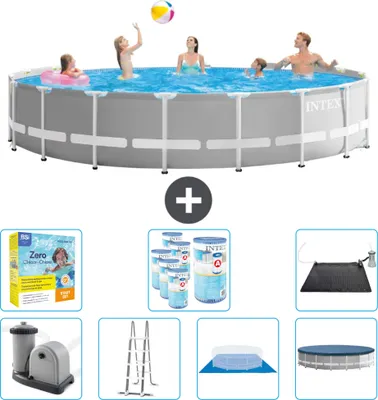 Produktbild von Intex Round Prism Frame Swimming Pool – 548 x 122 cm – Grau – inklusive Pumpe – Leiter – Bodenplane – Abdeckung Wartungspaket - Filter - Solarmatte