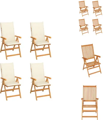Image de vidaXL Chaises de jardin 4 pcs. avec coussin crème teck massif - Chaises de jardin