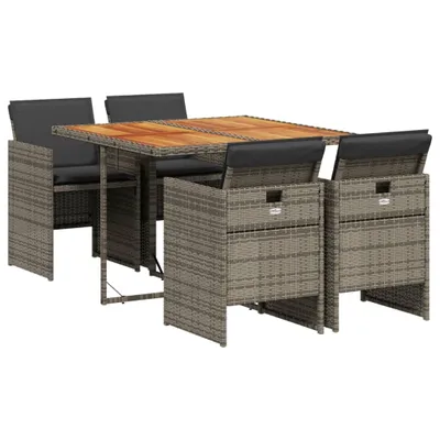 Immagine prodotto di Set da Pranzo da Giardino 5 pz con Cuscini in Polyrattan Grigio