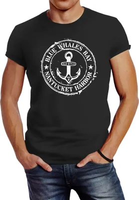 Produktbild von Herren T-Shirt Anker Motiv maritim Retro Badge Vintage Anchor Print Neverless® anthrazit M