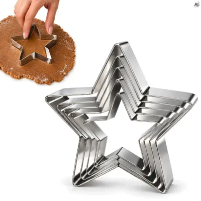 Weihnachts Ausstechformen Set 5 Stück, Stern Ausstecher für Plätzchen, Kekse und Lebkuchen zum Backe