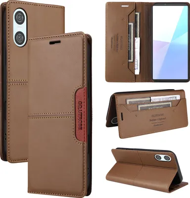 Immagine prodotto di Custodia per Sony Xperia 10 VI, custodia in pelle flip wallet con slot per carte e supporto Marrone