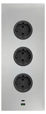 Obrázek produktu pro CARESSI zásuvkový modul 3ST29 3 zásuvky Schuko USB-A + C nabíječka nerezová ocel