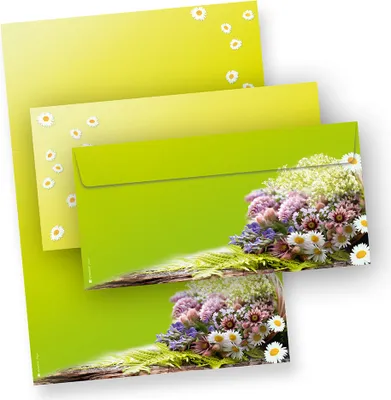 Produktbild von Motivpapier Frühling grün (25 Sets inkl. Kuverts) Briefpapier Set mit wunderschön bedrucktem A4 Schreibpapier