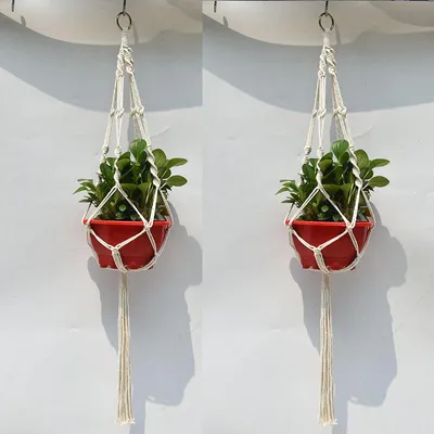 Image de 4 jambes Tricot de coton à la main un support de pot de fleurs accrocher panier fleur plante corde Tricot de coton à la main et de chanvre corde plante accrocher pot de fleur Ha