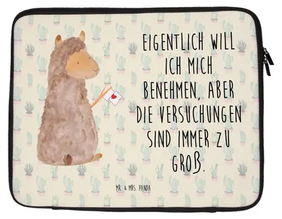Produktbild von Mr. & Mrs. Panda Laptop Hülle Alpaka Fahne 27 x 36 cm - Kaktus Grün - Geschenk, Sleeve, Lama, Notebook Tasche, Case, Lamas, Laptophülle, Liebe, Laptoptasche, Alpakas