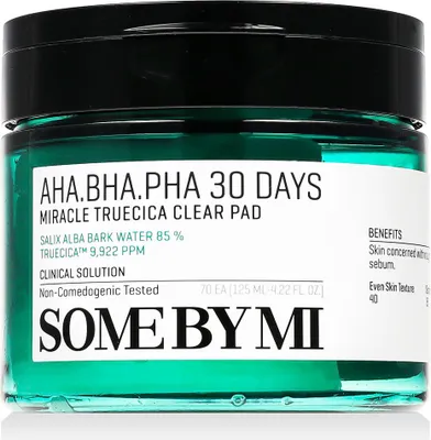 Imagen del producto de SOME BY MI AHA BHA PHA 30 Days Miracle Truecica Clear Pad (70 unidades) - Discos exfoliantes con ácidos