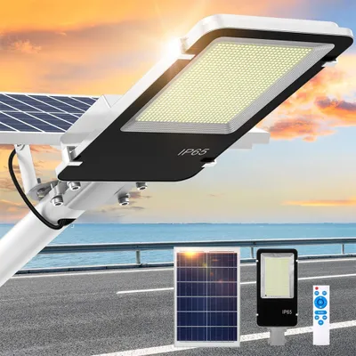 Produktbild von 25W 805LEDs Solar Straßenlaterne für Außen -60000lm Solarlampen mit Fernbedienung, 6500K Dämmerung bis zum Morgengrauen Wasserdicht Solar Wegeleuchte