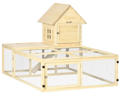 Image de Cage à lapins - Enclos pour rongeurs - Cage à lapins à deux niveaux - Maison en bois pour animaux