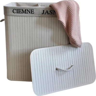 Produktbild von Ekspand | Wäschekorb - 100 L - Bambus - mit Deckel - 52 x 32 x 60 cm - Weiß