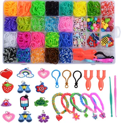 Produktbild von Sada tkalcovských stavů, sada tkalcovských stavů, 1500 barevných gumových pásů DIY náplň pro výrobu náramků Rainbow Loom Bands pro náramky