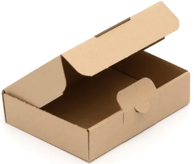 An open cardboard box on a white background.