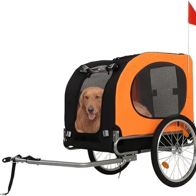 Immagine prodotto di Carrello per bicicletta per cani di piccola e media taglia e per gatti – Telaio pieghevole – Imbracatura di sicurezza