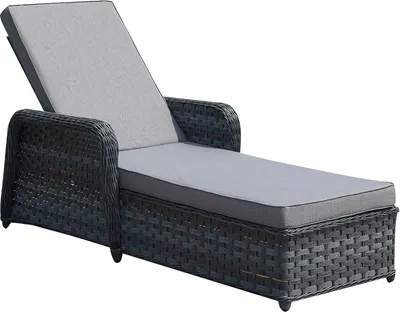Produktbild von Gartenmöbel Gartenliege Sonnenliege GRENADA  202 x 55/30 x 74 cm anthrazit aus Rattan mit Kissen Terrasse Balkon Wetterbeständig UV-Beständig
