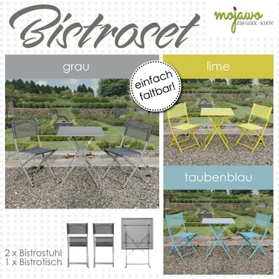 Produktbild von 3tlg Bistroset Gartenmöbelset Outdoormöbel Balkon klappbar Farbauswahl
