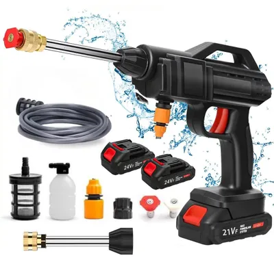 Produktbild von Hochdruckreiniger - Kabellose Wasserpistole - 50 bar Druck - 24 V Akku - Autowäsche - Tragbares Reinigungsgerät - Mit 2 Akkus