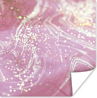Produktbild von MuchoWow® Poster Marmor - Rosa - Gold - Weiß 100x100 cm - Babyzimmer