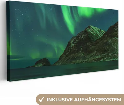 Produktbild von MuchoWow® - Leinwandbilder - Nordlichter - Sternenhimmel - Norwegen, Wandbild, Wanddeko Bilder Wohnzimmer, 40x20 cm