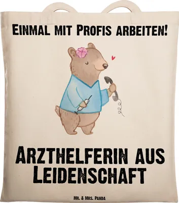 Produktbild von Mr. & Mrs. Panda Schultasche Arzthelferin Leidenschaft - Transparent - Geschenk, Shopping Tasche, Arztpraxis, Laptoptasche, MFA, Krankenhaus, Beutel, Tote Bag, Beruf