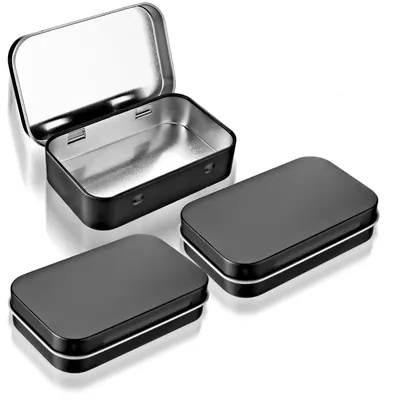 Productafbeelding van 3 kleine, rechthoekige metalen doosjes met deksel, 9,5 x 6 x 2,2 cm, zwart