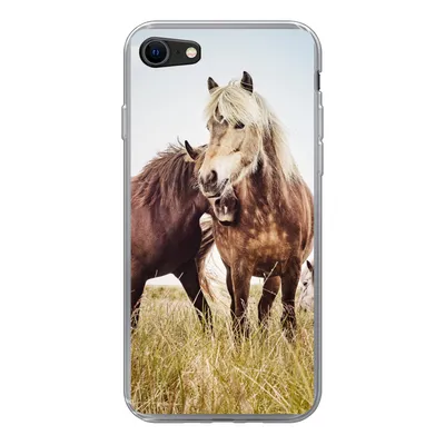 Produktbild von MuchoWow® Handyhülle Schutzhülle Hülle für iPhone SE 2022 Pferde - Gras - Frühling Silikon Softcase Handy Hülle - Schutzhülle