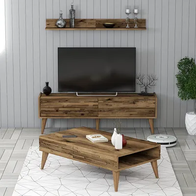 Produktbild von Skye Decor, Valensiya 140 - Walnut, Wohnzimmermöbel-Set, Nussbaum, 100 % MELAMINBESCHICHTETE SPANPLATTEN, 140 x 45 x 35 cm