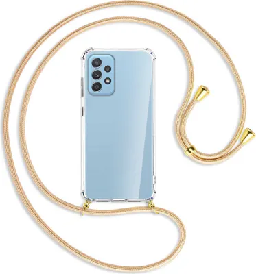 Produktbild von Handykette Backcover-Schutzhülle mit Band (Metall goldfarben) für Samsung Galaxy A52 4G / 5G, A52s 5G - Goldkordel