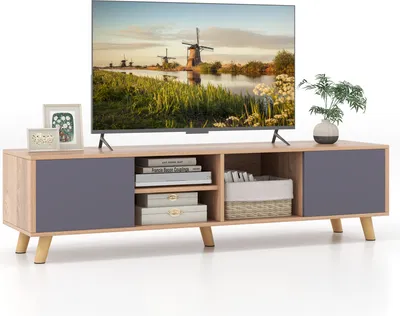 Produktbild von COSTWAY TV Schrank, TV Lowboard mit offenem Regal und 2 Schränken, Fernsehschrank für TVs bis 65 Zoll, Fernsehtisch 152 x 40 x 40 cm