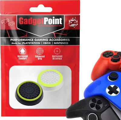 Produktbild von Thumbgrips - Thumb Grips voor PlayStation, PS5, Xbox X/S, One & Switch Pro Controller - Gaming Thumbgrips - Performance Anti-Slip Thumbsticks - Bescherming Accessoires - Wit Lichtgroen/Zwart Lichtgroen -