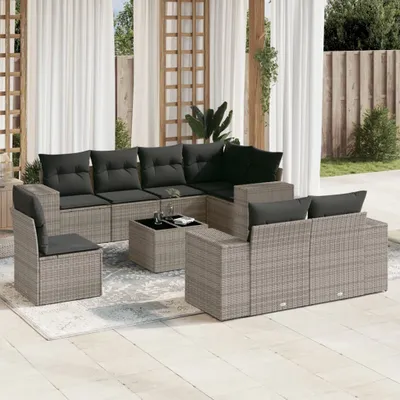Produktbild von Gartenmöbelgarnituren - 9-tlg. Garten-Sofagarnitur mit Kissen Grau Poly Rattan Möbel21