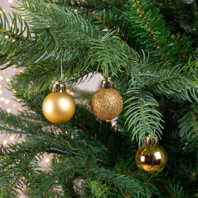 Produktbild von Weihnachtskugeln Kunststoff 3cm 14er Set - Hellgold