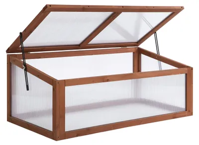 Obrázek produktu pro Mini skleník – malý skleník do zahrady – polykarbonátové desky – vodotěsný – rám z borovicového dřeva – 100 x 65 x 40 cm – hnědý