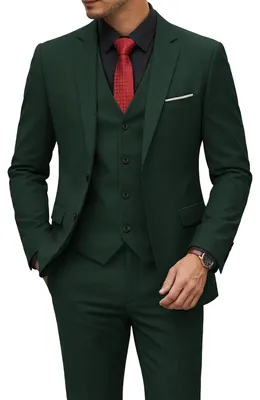 Produktbild von YND Herren Slim Fit 2 Knöpfen 3-teiliges Anzugset Solid Blazer Jacke Weste Hose