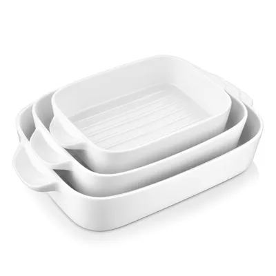 Image de Moule à pâtisserie MALACASA, série Bake.Bake, lot de 3 pièces : moule à gâteau en porcelaine, moule à pain, plat de cuisson, plat à gratin, plat de four, assiette creuse, disponible en 3 tailles, blanc