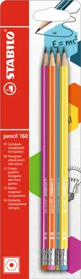 Produktbild von Bleistift mit Radierer - STABILO pencil 160 in pink, blau, orange, gelb - Härtegrad HB - 4er Pack