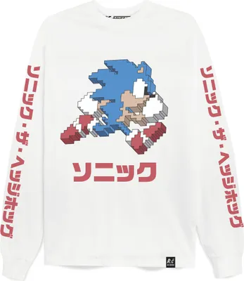 Immagine prodotto di Maglietta a maniche lunghe "Sega Arcade Text" oversize, con stampa Sonic, colore bianco, taglia L
