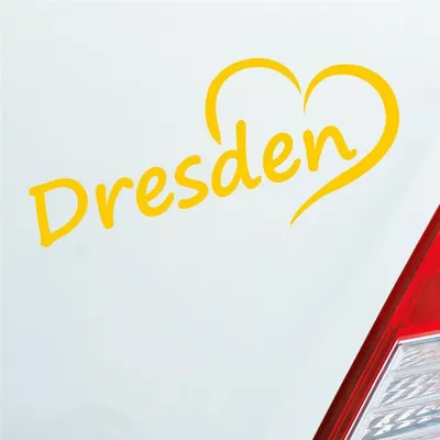 Produktbild von Auto Aufkleber Dresden Herz Stadt City Liebe Love Heimat 18x8 cm Gelb Sticker Heckscheibenaufkleber