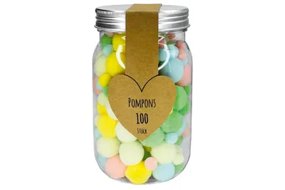 Produktbild von PomPons bunt im Schraubglas 100Stück