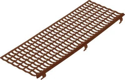 A brown plastic leaf guard grate, shown from a diagonal angle against a white background.