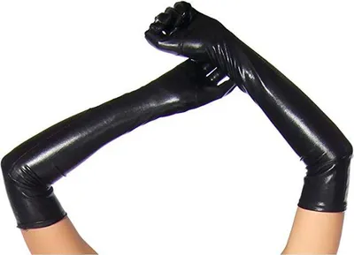 Produktbild von Krautwear® Damen Lange Glänzende Wet Look Leder-Optik Handschuhe Abendhandschuhe ca. 53 cm lang (schwarz)
