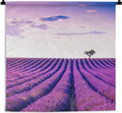 Produktbild von MuchoWow® Wandteppich Wandbehang Lavendel - Bäume - Lila - Blumen 120x120 cm Tapisserie Dekoration Wandtuch - Modern - Baumwollgewebe