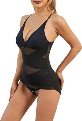 Image de ASKSA Body sculptant pour femmes Top V-cou Body sculptant (Noir,M)