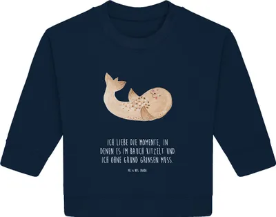 Produktbild von Mr. & Mrs. Panda Organic Baby Pullover Robbe Liegen 6. - 12. Monat - French Navy - Geschenk, Ostsee, Bullover, Seehund, Nordsee, Lachen, Strand, Lustige Sprüche
