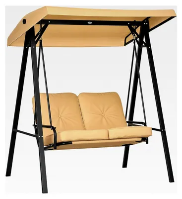 Produktbild von Gartenschaukel 3-Sitzer mit verstellbarem Sonnendach, belastbar bis 220 kg, Gartenliege für Garten und Terrasse, 145 x 116 x 172 cm, Beige