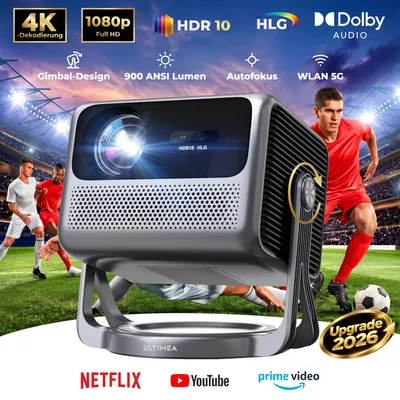 Produktbild von ULTIMEA Nova C40 Beamer mit 4K Dekodierung und Android TV 11.0 Beamer 1000:1, Dolby Audio, 900 ANSI, HDR10&HLG, mit 90° Gimbal Stand-freiem Design