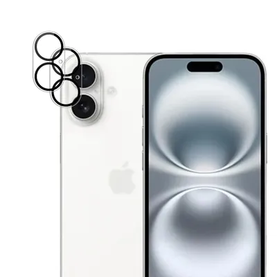 Zdjęcie produktu dla 2x folia ochronna na aparat do iPhone'a 16 Plus podwójna ochrona obiektywu z czarnymi pierścieniami