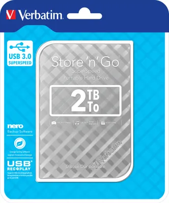 Produktbild von Verbatim Portables Festplattenlaufwerk Store 'n' Go USB 3.0, 2 TB, Silber, 2 TB, 3.2 Gen 1 (3.1 Gen 1), 5400 RPM, Silber